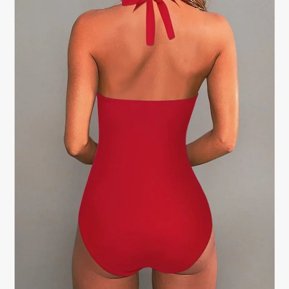 Red SUUKSESS Women Sexy Tummy Control One Piece Swimsuits Halter Push Up Swim M - Picture 7 of 8